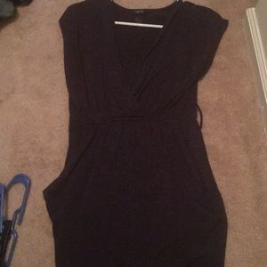 Gray deep V short sleeve sweater dress W/Pockets